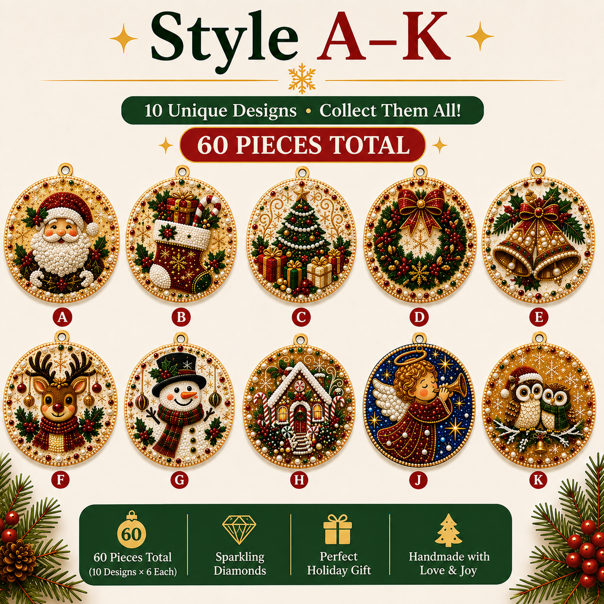 ✨ Christmas Diamond Art Ornament Kit – Make 6 Festive Keepsakes 🎄
