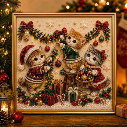 🎅🐱 LAST DAY 50% OFF-3D Pearl Christmas Cat Art Kit-Beginner-Friendly DIY Holiday Decoration ❄️🎄