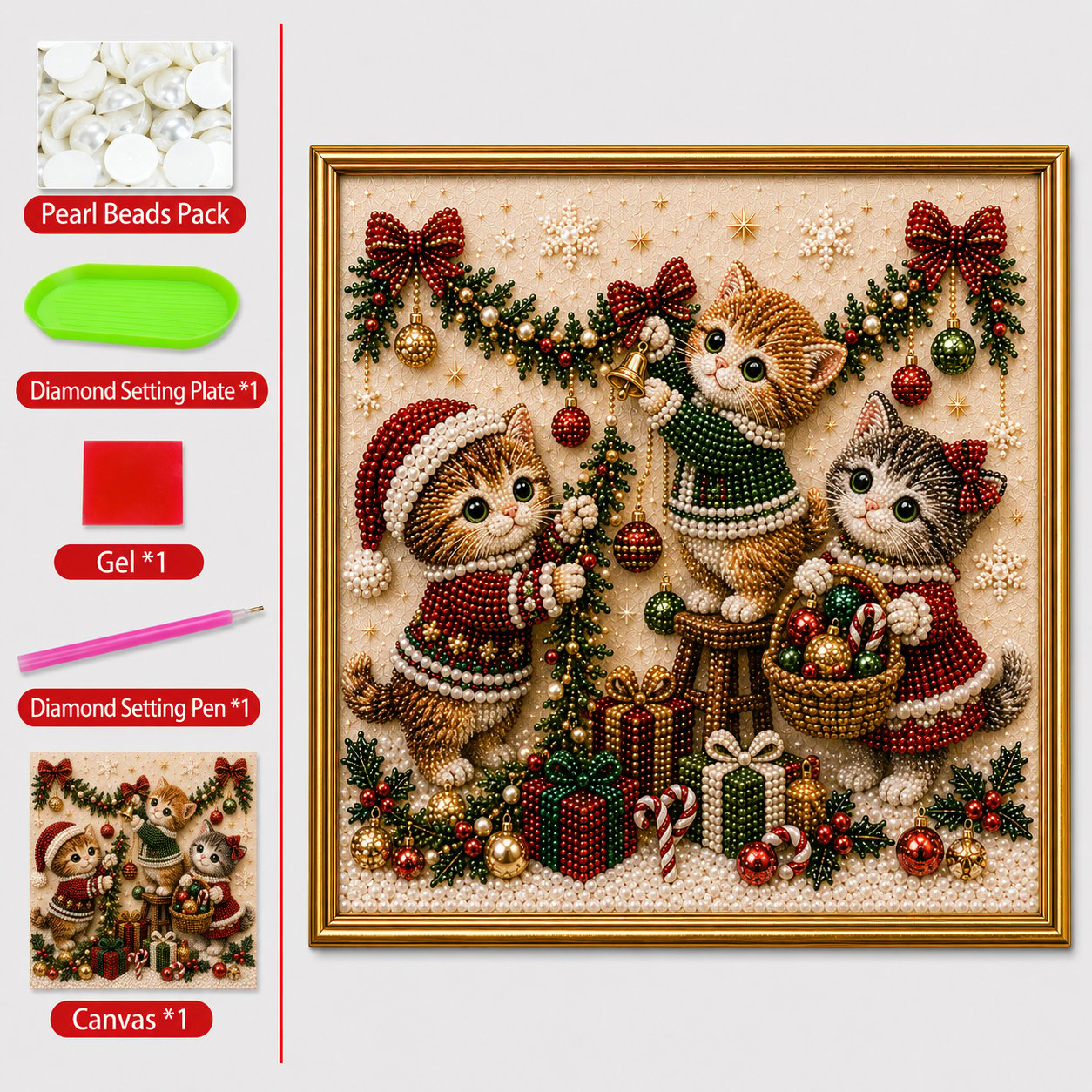 🎅🐱 LAST DAY 50% OFF-3D Pearl Christmas Cat Art Kit-Beginner-Friendly DIY Holiday Decoration ❄️🎄