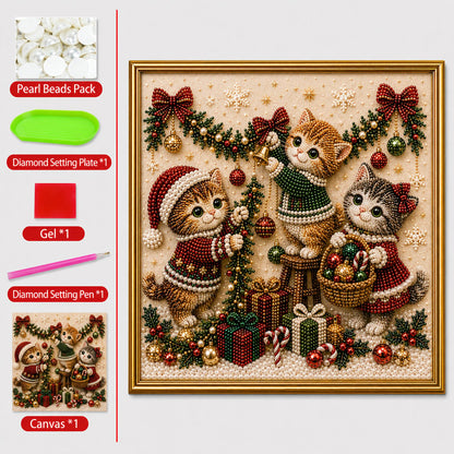 🎅🐱 LAST DAY 50% OFF-3D Pearl Christmas Cat Art Kit-Beginner-Friendly DIY Holiday Decoration ❄️🎄