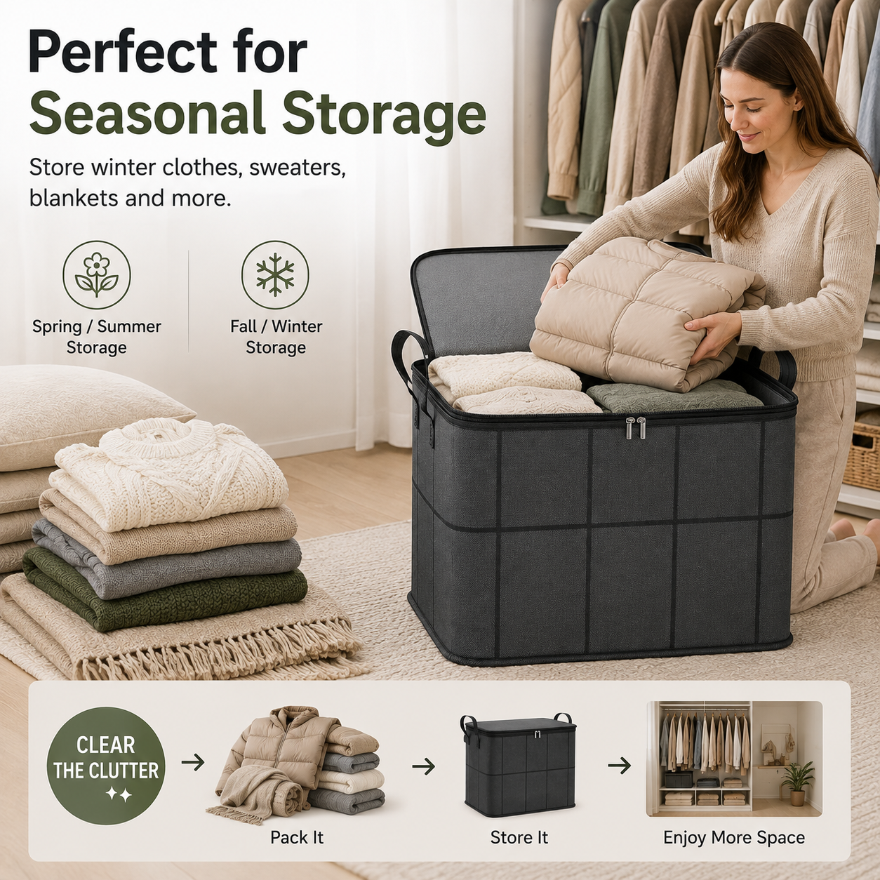 🎁Summer Limited-Time 50% OFF 🔥 – Large Capacity Zippered Fabric Organizer for Bedding & Clothes