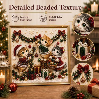 🎅🐱 LAST DAY 50% OFF-3D Pearl Christmas Cat Art Kit-Beginner-Friendly DIY Holiday Decoration ❄️🎄