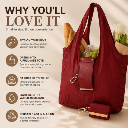 🔥LAST DAY 50% OFF -👜Foldable Shopping Bag Keychain Eco-Friendly Reusable Tote Bag🔑