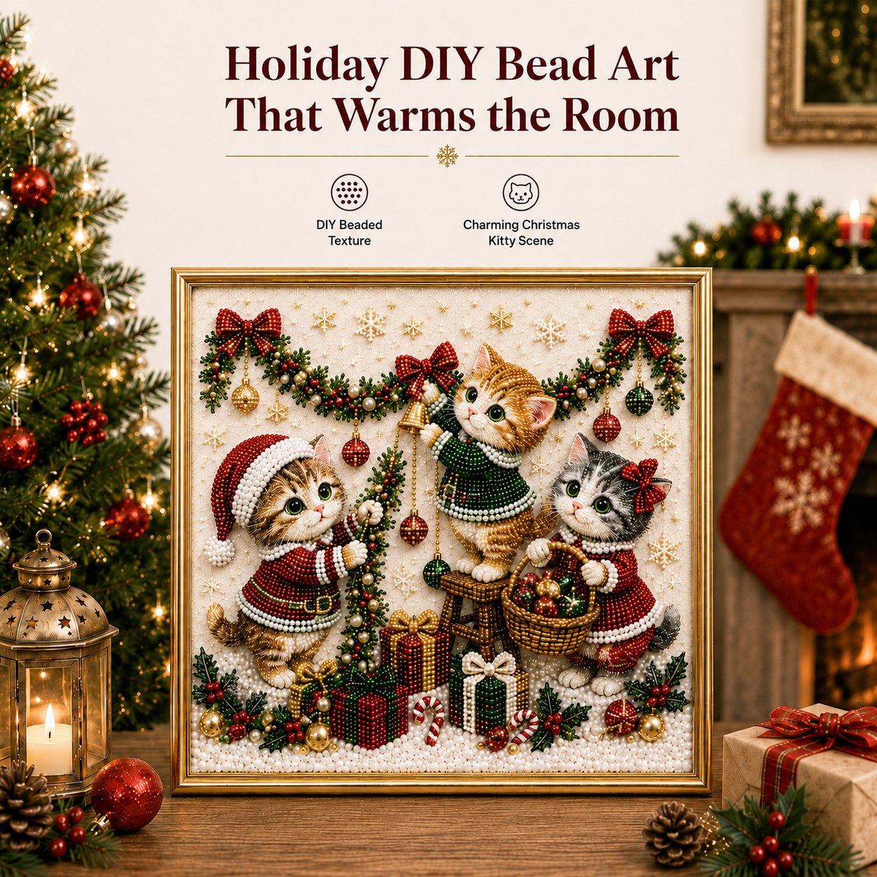 🎅🐱 LAST DAY 50% OFF-3D Pearl Christmas Cat Art Kit-Beginner-Friendly DIY Holiday Decoration ❄️🎄