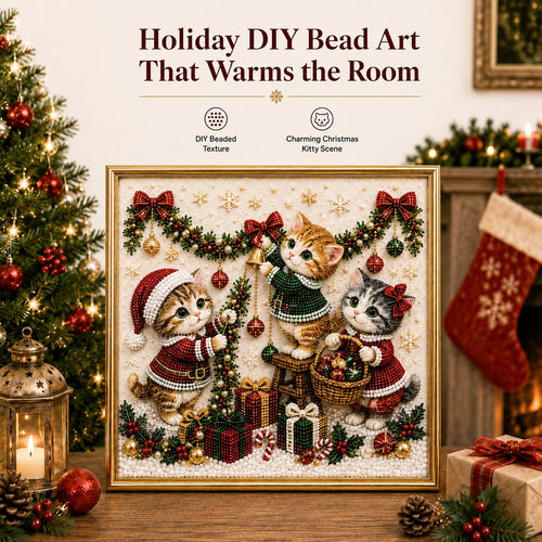 🎅🐱 LAST DAY 50% OFF-3D Pearl Christmas Cat Art Kit-Beginner-Friendly DIY Holiday Decoration ❄️🎄