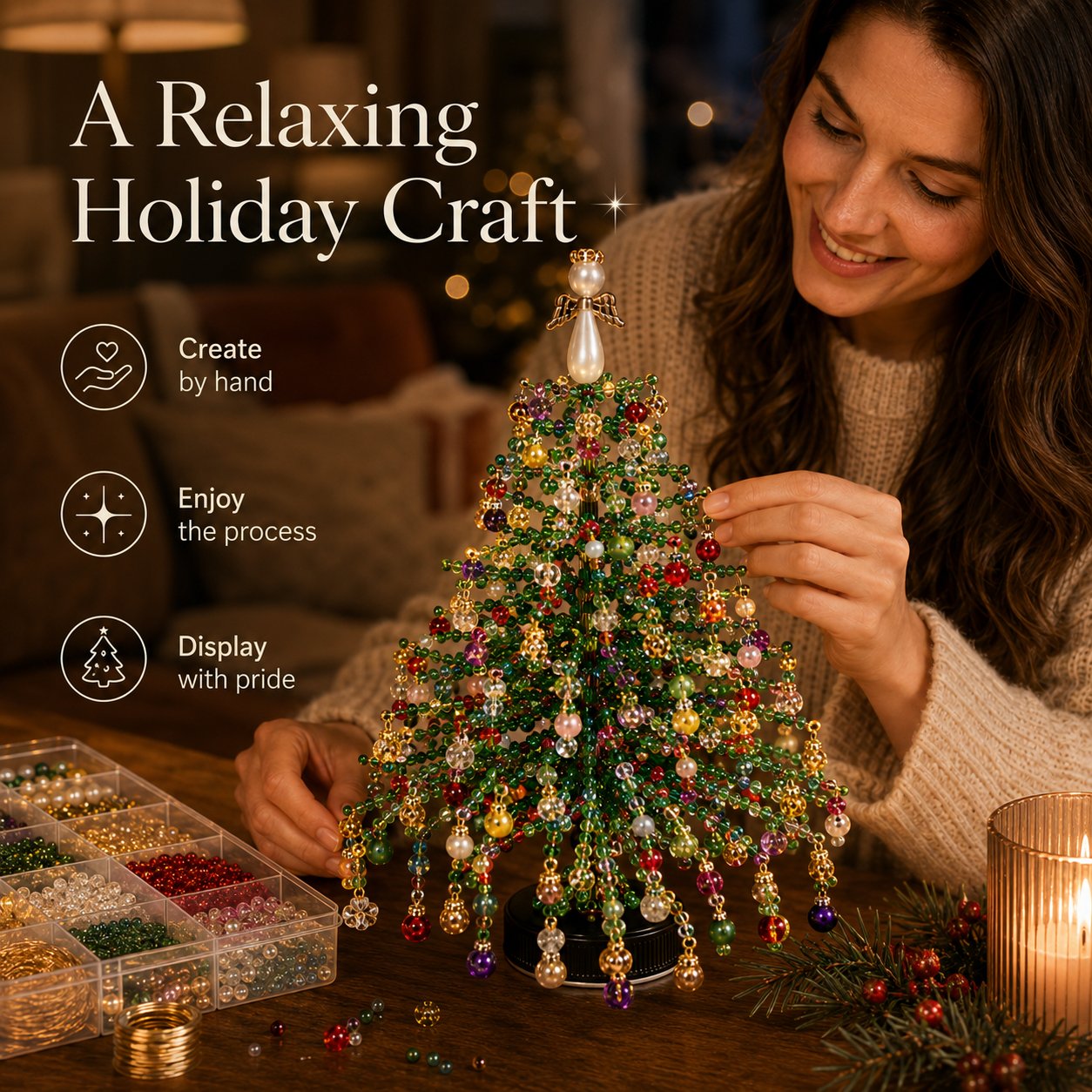 🔥Last Day 50% OFF🎄✨ DIY Beaded Christmas Tree Kit – 🎅Create Your Own Sparkling Holiday Decoration
