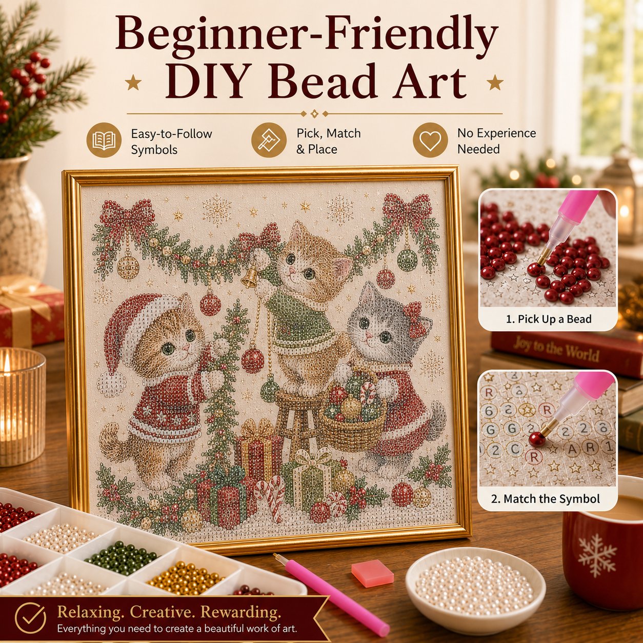 🎅🐱 LAST DAY 50% OFF-3D Pearl Christmas Cat Art Kit-Beginner-Friendly DIY Holiday Decoration ❄️🎄