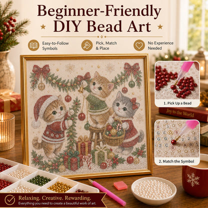 🎅🐱 LAST DAY 50% OFF-3D Pearl Christmas Cat Art Kit-Beginner-Friendly DIY Holiday Decoration ❄️🎄
