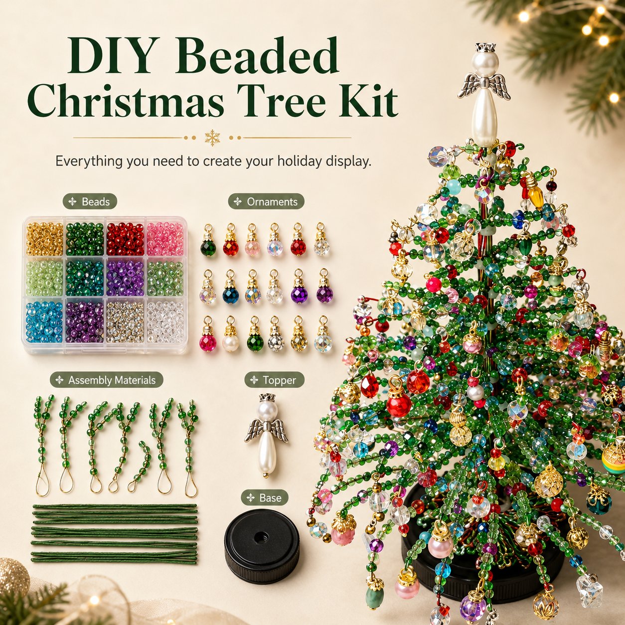 🔥Last Day 50% OFF🎄✨ DIY Beaded Christmas Tree Kit – 🎅Create Your Own Sparkling Holiday Decoration