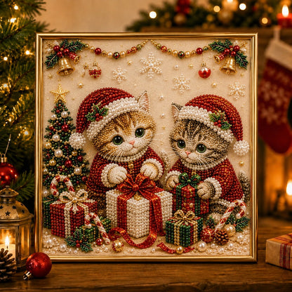 🎅🐱 LAST DAY 50% OFF-3D Pearl Christmas Cat Art Kit-Beginner-Friendly DIY Holiday Decoration ❄️🎄