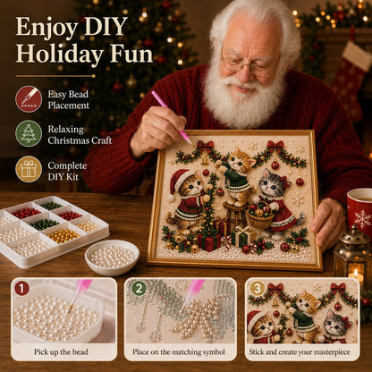 🎅🐱 LAST DAY 50% OFF-3D Pearl Christmas Cat Art Kit-Beginner-Friendly DIY Holiday Decoration ❄️🎄