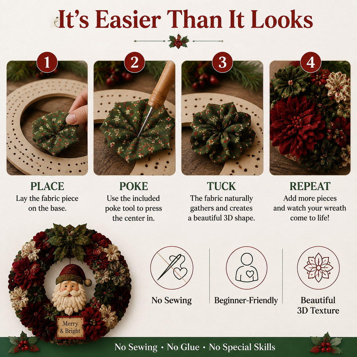🔥50% Off Last Day-Christmas 3D Fabric Poke Wreath DIY Kit🎄(📦Buy 2 Free Shipping)