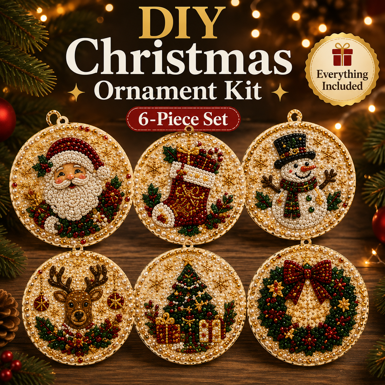 ✨ Christmas Diamond Art Ornament Kit – Make 6 Festive Keepsakes 🎄
