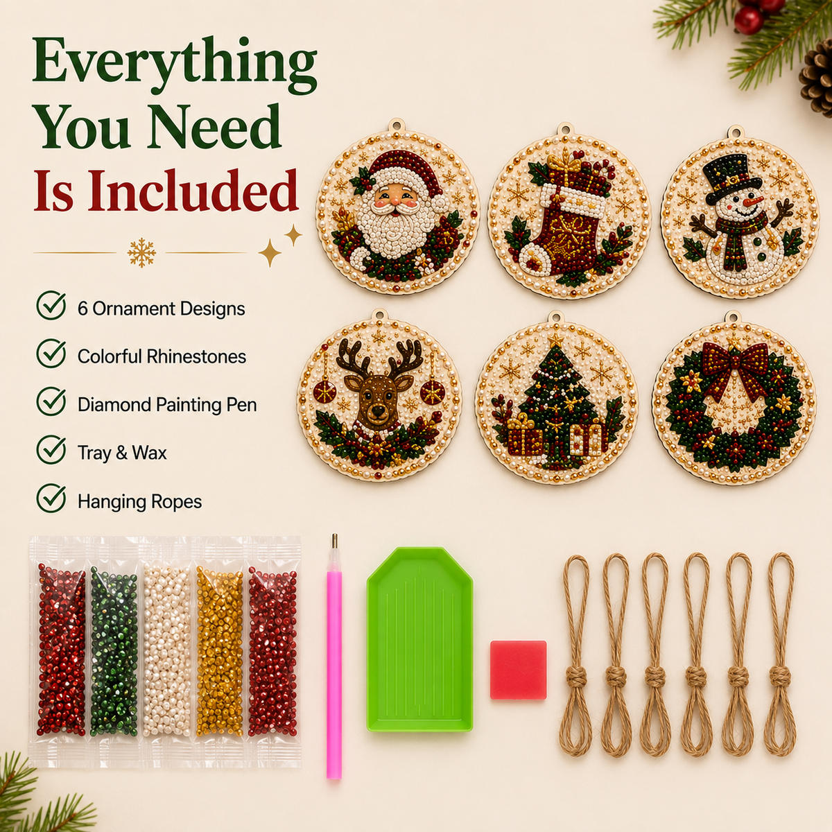 ✨ Christmas Diamond Art Ornament Kit – Make 6 Festive Keepsakes 🎄