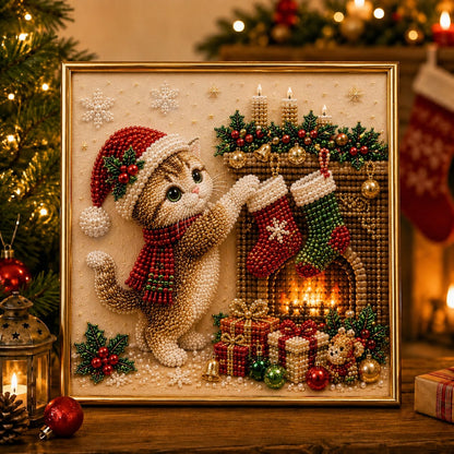 🎅🐱 LAST DAY 50% OFF-3D Pearl Christmas Cat Art Kit-Beginner-Friendly DIY Holiday Decoration ❄️🎄
