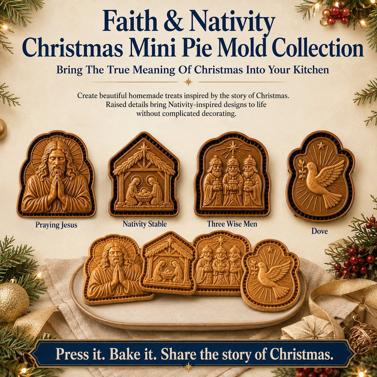 ✝️ Christmas Nativity Mini Pie Mold Collection | Reusable Embossed Molds with Jesus, Nativity & Faith-Inspired Designs🥧