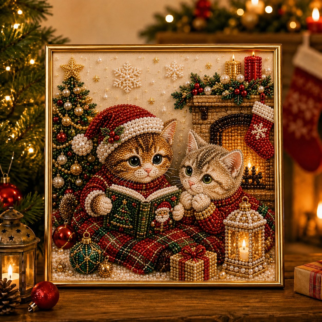 🎅🐱 LAST DAY 50% OFF-3D Pearl Christmas Cat Art Kit-Beginner-Friendly DIY Holiday Decoration ❄️🎄