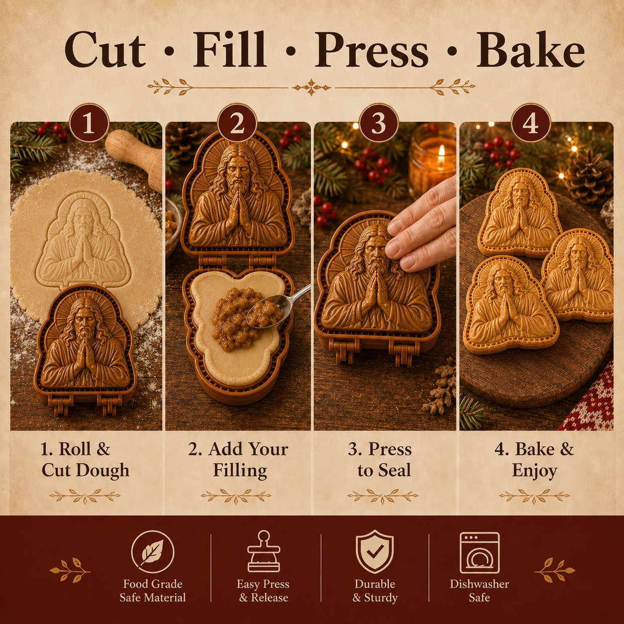 ✝️ Christmas Nativity Mini Pie Mold Collection | Reusable Embossed Molds with Jesus, Nativity & Faith-Inspired Designs🥧