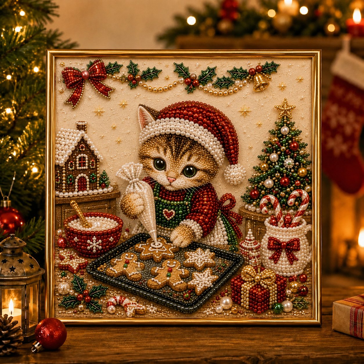 🎅🐱 LAST DAY 50% OFF-3D Pearl Christmas Cat Art Kit-Beginner-Friendly DIY Holiday Decoration ❄️🎄